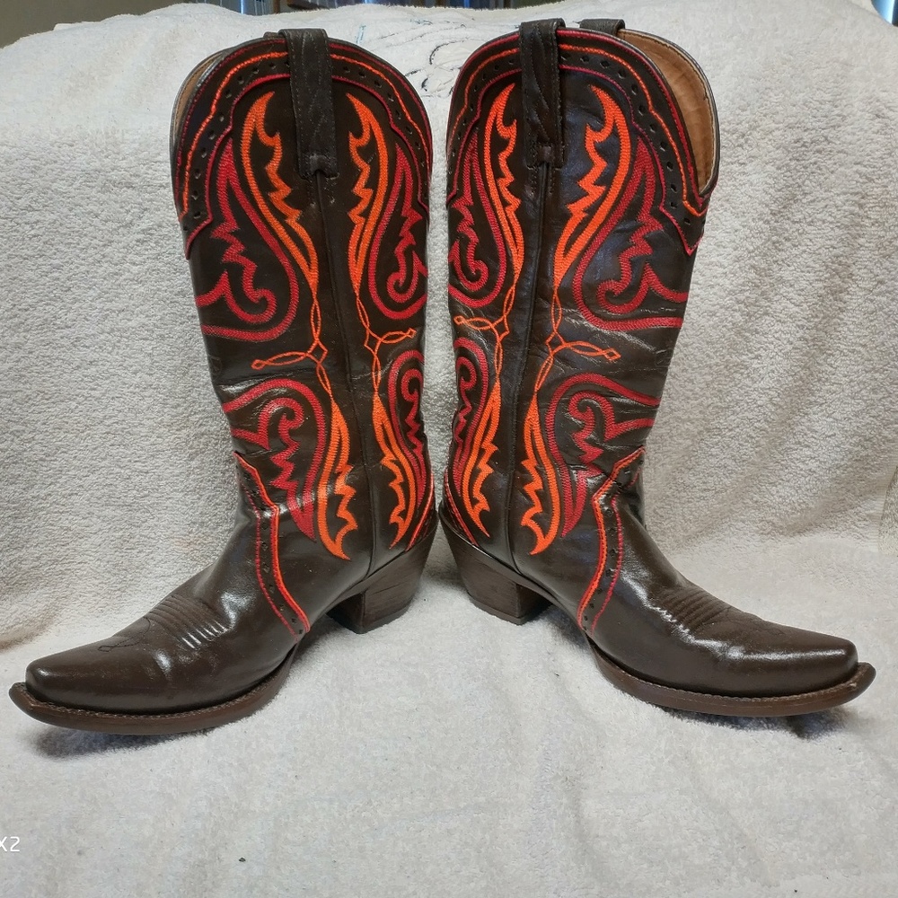 Ariat Brown Boots with Red and Orange Trim